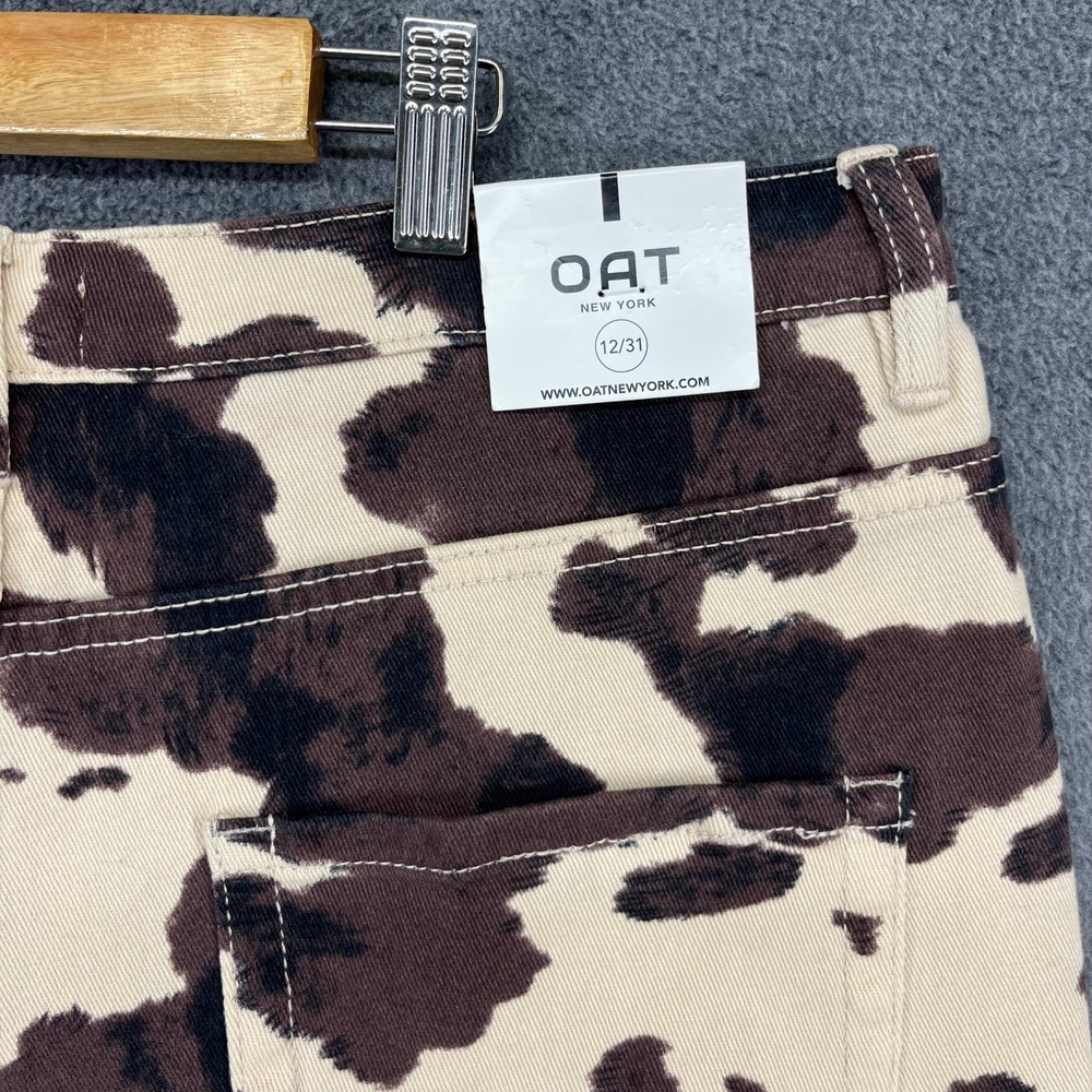 OAT New York Wide Leg Jeans Womens 12/31 Brown Cow Print High Rise Western Rodeo - Picture 13 of 15